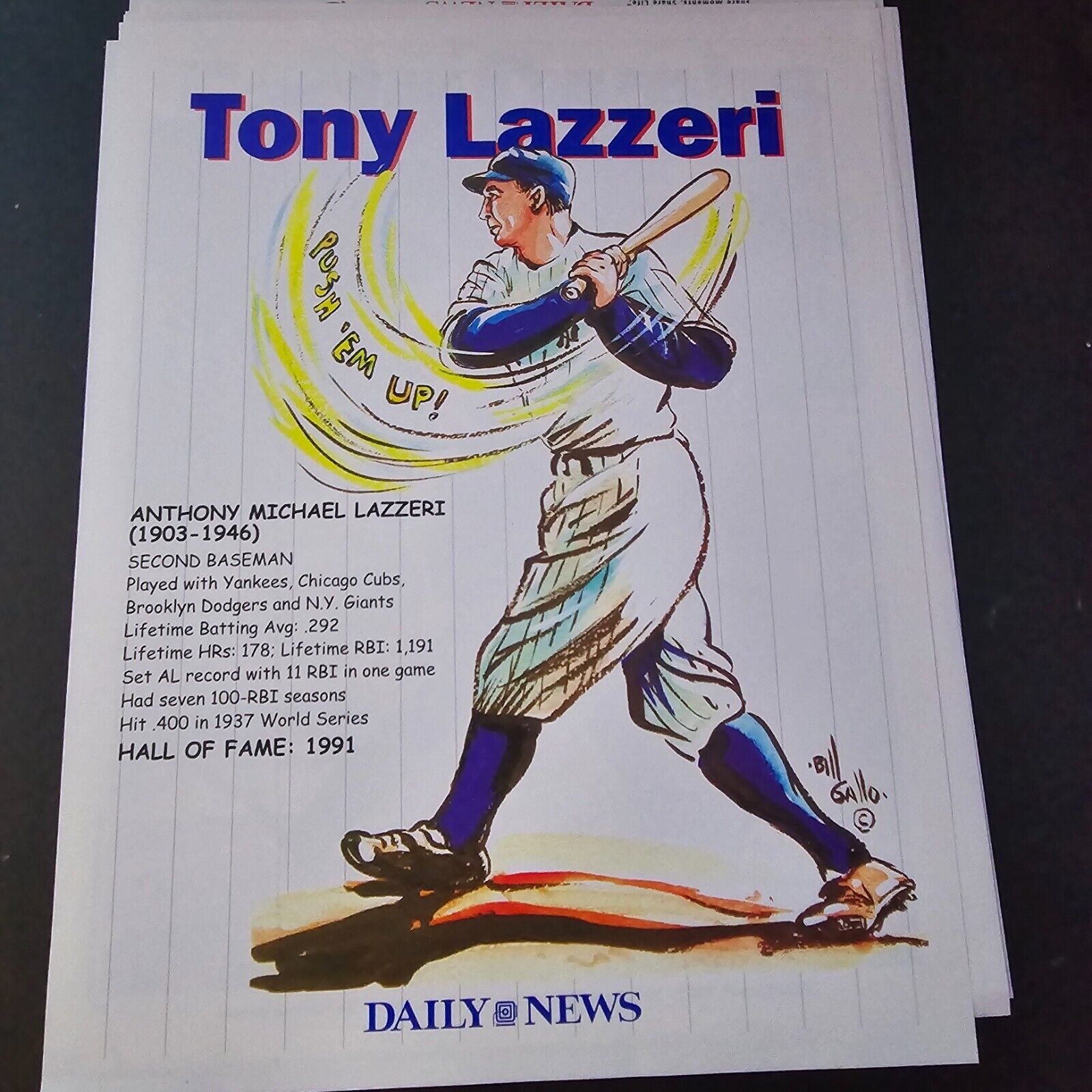 New York Yankee Caricatures by Bill Gallo, Limited Daily News Prints