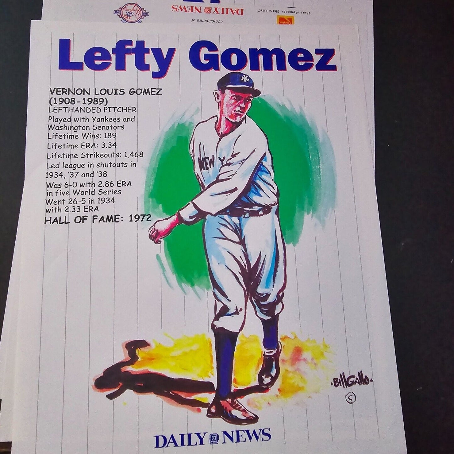 New York Yankee Caricatures by Bill Gallo, Limited Daily News Prints