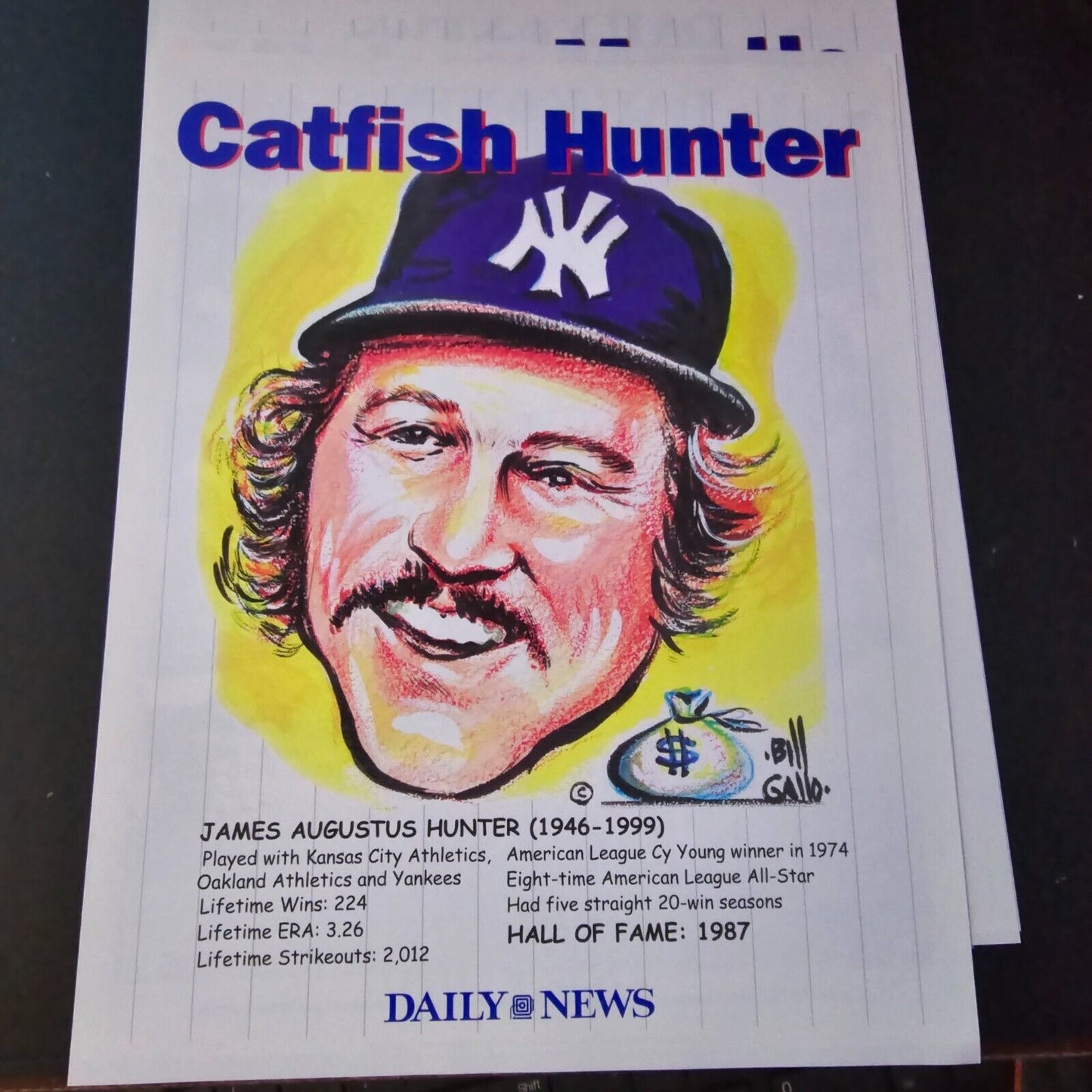 New York Yankee Caricatures by Bill Gallo, Limited Daily News Prints