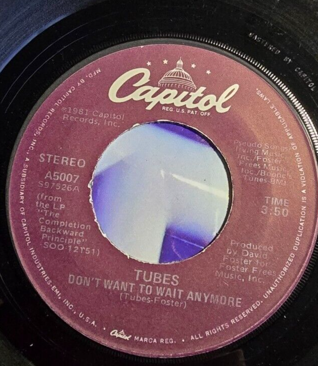 Tubes- Don't Want To Wait Anymore / Think About Me - 45 Vinyl Record