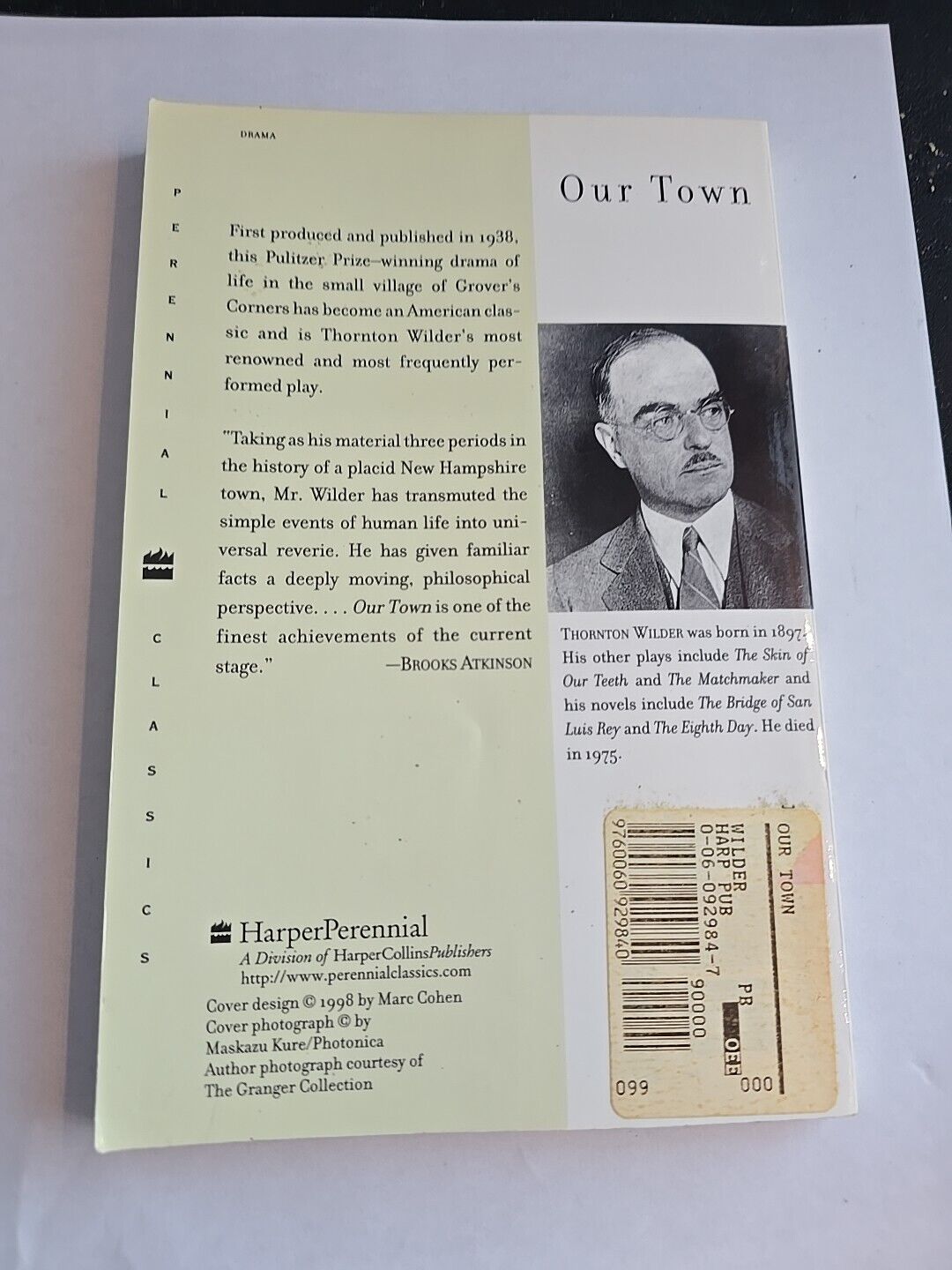 Our Town by Thornton wilder Paperback 