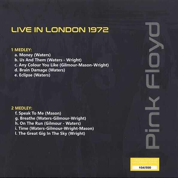 Pink Floyd-Live in London 1972-Yellow Vinyl Individually Numbered to 500