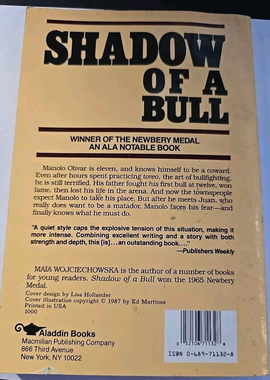 Shadow of a Bull - Maia Wojciechowska - 1987 Aladdin Books Paperback