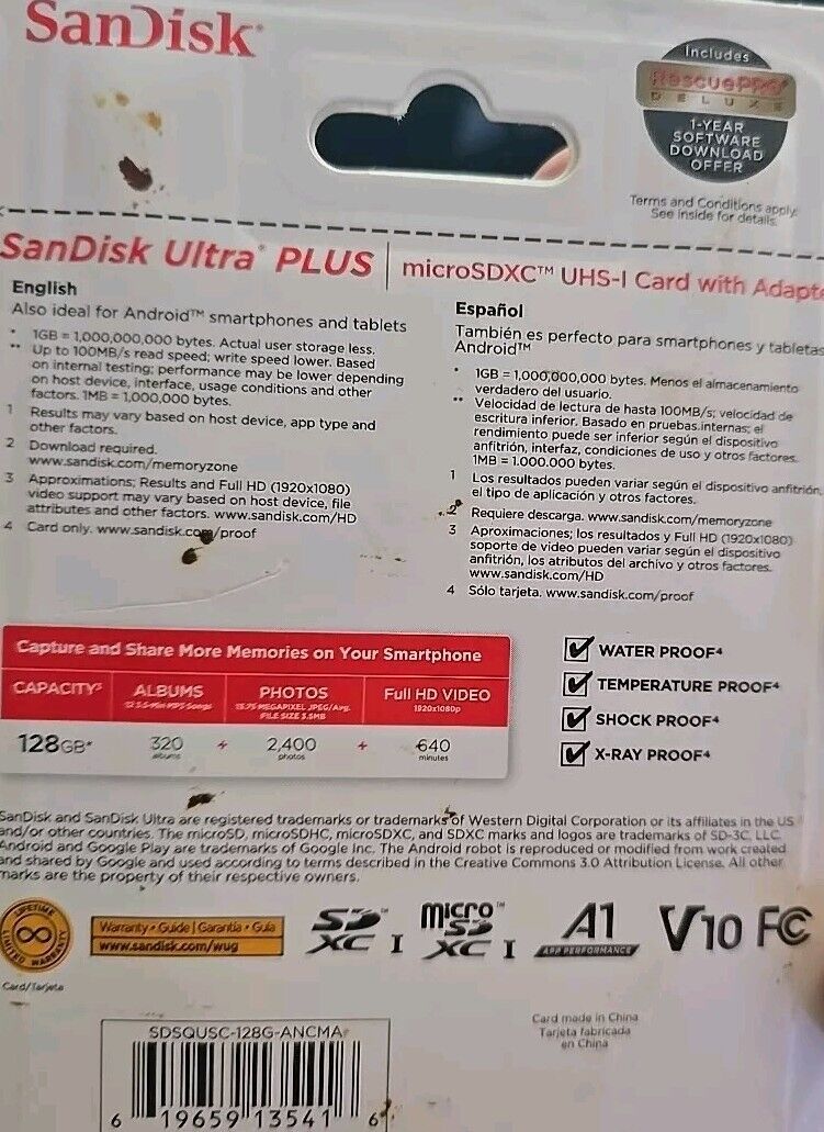 SANDISK ULTRA PLUS MICROSDXC UHS-I CARD 128GB - New In Box