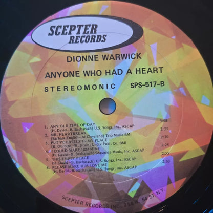 Dionne Warwick-Anyone Who Had A Heart -1964  Scepter SRM-517 - Vinyl LP Record