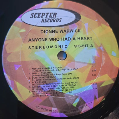 Dionne Warwick-Anyone Who Had A Heart -1964  Scepter SRM-517 - Vinyl LP Record